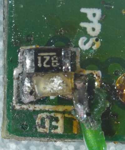 LED and wire soldered